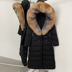 OFTBUY Hooded Winter White Duck Down Coat Large Real Fox Fur Collar X-Long Puffer Jacket Women Thick Female Parkas With Belt