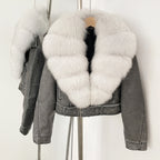 OFTBUY Natural Fox Fur Faux Leather Jacket Female New Autumn Short Top Clothing Women Long Sleeve Fake Leather Real Fur Coat