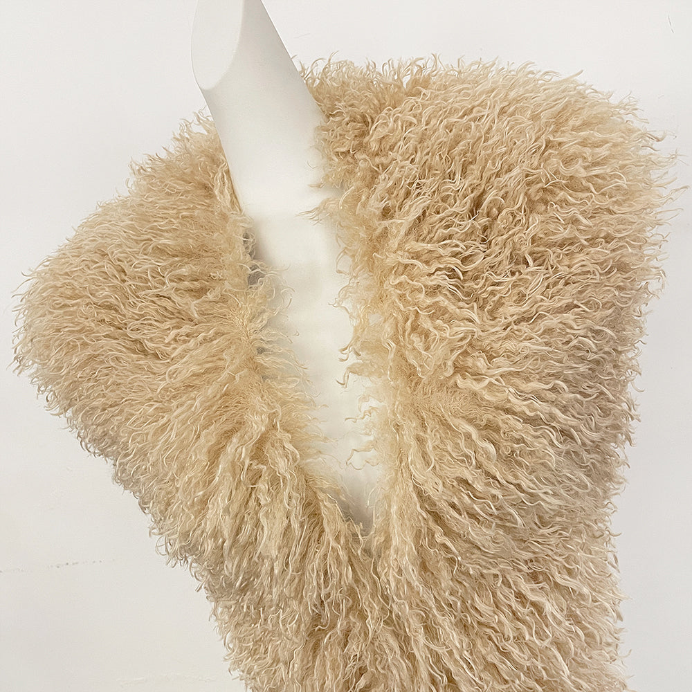 OFTBUY Women's Faux Mongolian Fur Vest Open Front Fluffy Faux Fur Waistcoat with Back Tie New Autumn Winter Outerwear Female