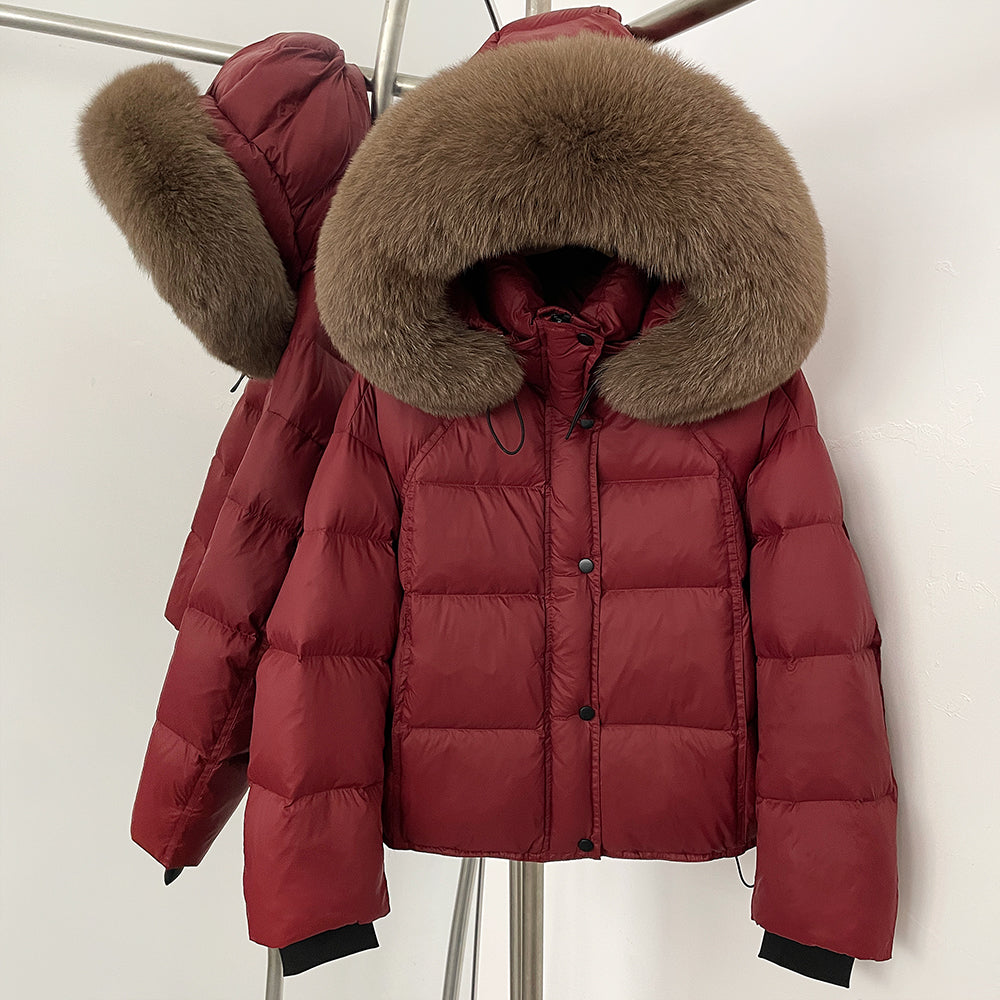OFTBUY New Autumn Winter Top Clothing Women Tnickened Warm Fluffy Puffer Jacket Femlae Hooded Real Fox Fur Collar Down Caot