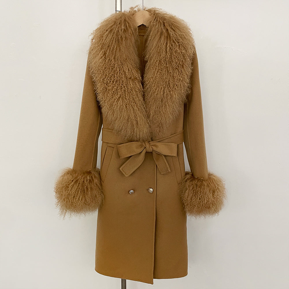 OFTBUY Fashion Natural Mongolia Sheep Fur Wool Jacket New Autumn Winter Clothes Women Lady Warm Long Real Fur Woolen Coat Female