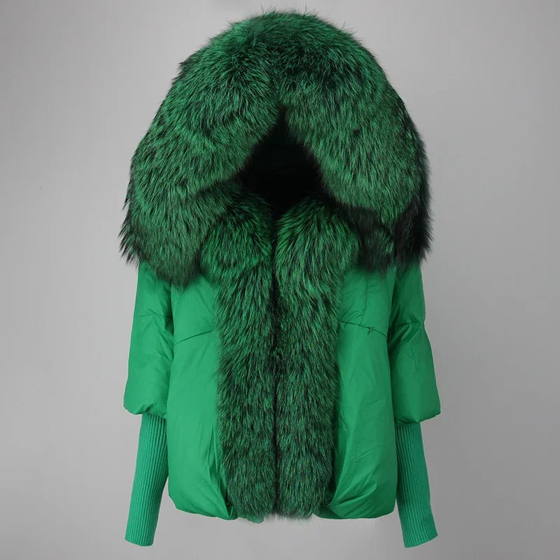 OFTBUY Hooded Natural Thick Winter Jacket Women Outerwear Real Fox Fur Coat Woman Warm Loose Oversize Duck Down Coat Streetwear
