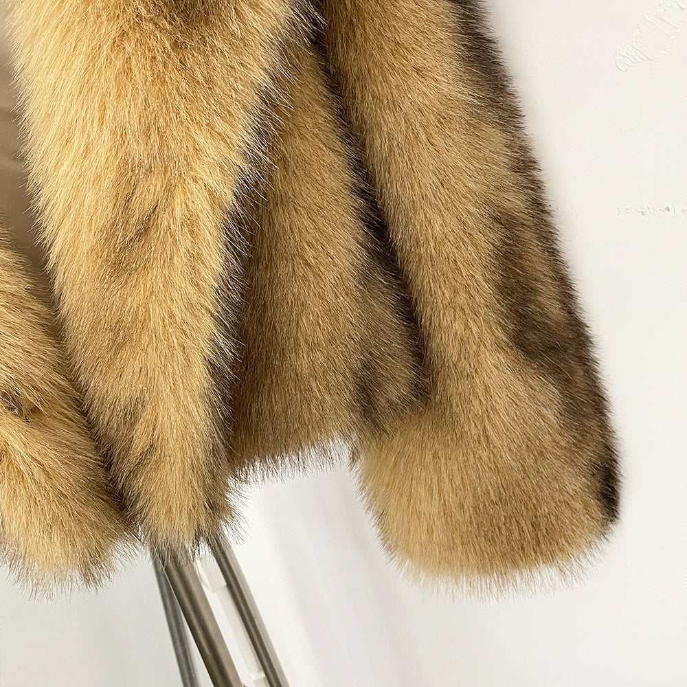 OFTBUY Luxury Oversized Lapel Faux Fur Jacket - Premium Vegan Fur Short Coat for Winter Glamour