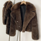 OFTBUY Luxury Oversized Lapel Faux Fur Jacket - Premium Vegan Fur Short Coat for Winter Glamour