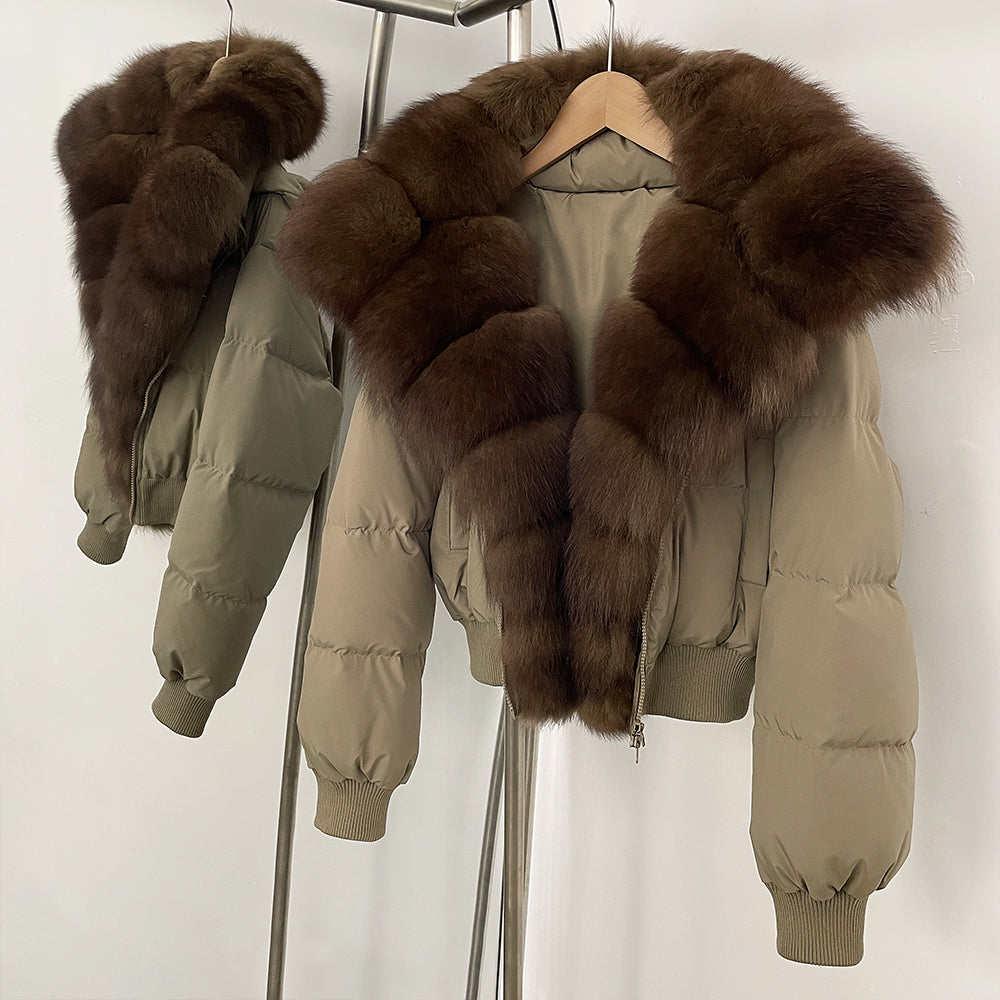 OFTBUY New Winter Real Fox Fur Hooded 90% White Duck Down Jacket Women Short Loose Puffer Coat Female Thicken Parkas