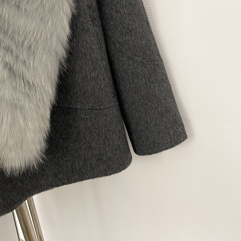 OFTBUY New Autumn Winter Double-sided Wool Jacket Elegant Real Fox Fur Collar 100% Wool Coat Female Woolen Blends Clothes Women