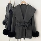 OFTBUY Pockets Elegant Warm Winter Fashion Outerwear Female New Women's Double-Faced Wool Coat Lapel Collar Belt Real Fox Fur