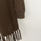 OFTBUY New Women's 100% Wool Knit Cape Coat with Real Fox Fur Collar Tassel Trim Warm Winter Elegant Outerwear Sweater Female