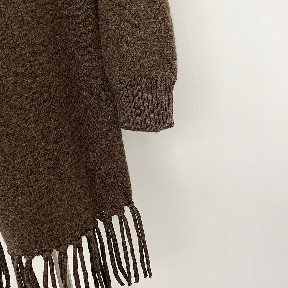 OFTBUY New Women's 100% Wool Knit Cape Coat with Real Fox Fur Collar Tassel Trim Warm Winter Elegant Outerwear Sweater Female