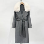 OFTBUY New Autumn Winter Long Clothing Women Fashion Warm Wool Coat with Real Fox Fur Collar Belt Elegant Woolen Jcacket Female