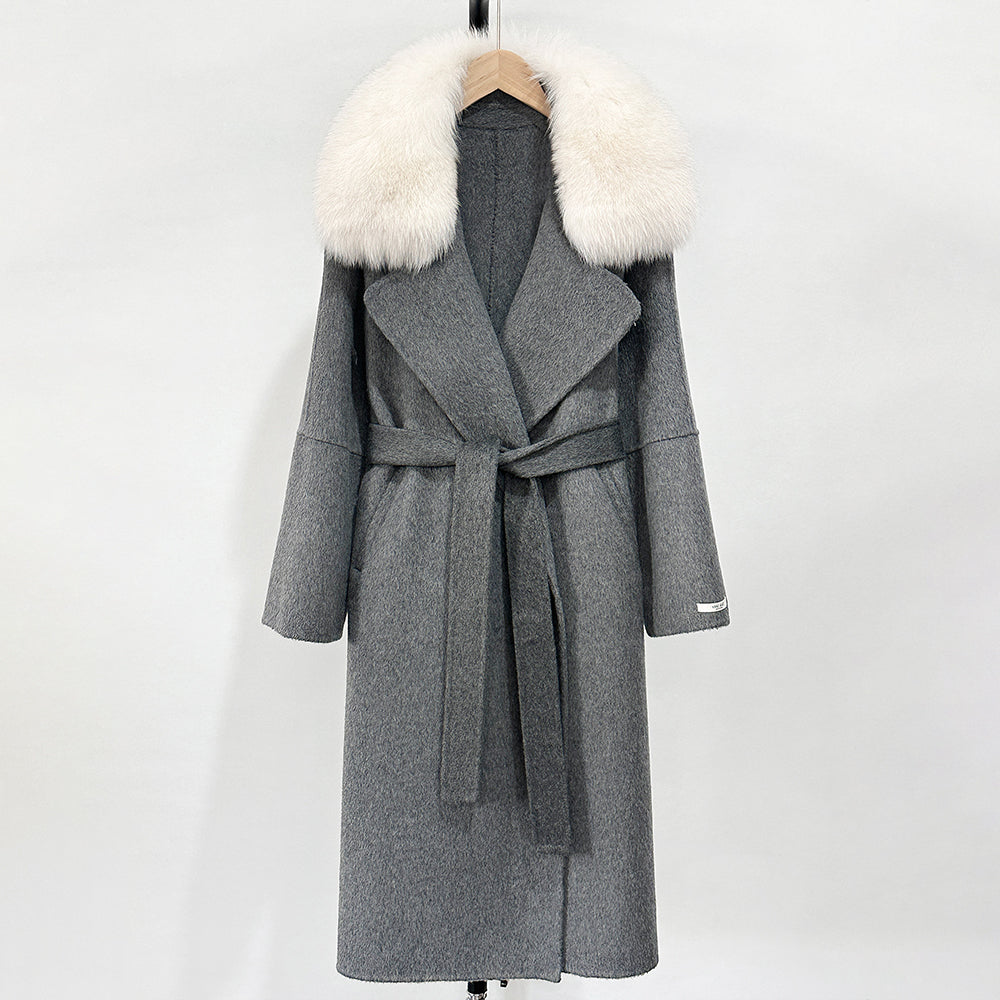OFTBUY New Autumn Winter Long Clothing Women Fashion Warm Wool Coat with Real Fox Fur Collar Belt Elegant Woolen Jcacket Female