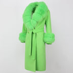 OFTBUY Winter Jacket Women Long Natural Wool Blends Cashmere Real Fur Coat Double Breasted Belt Warm Streetwear New Fashion