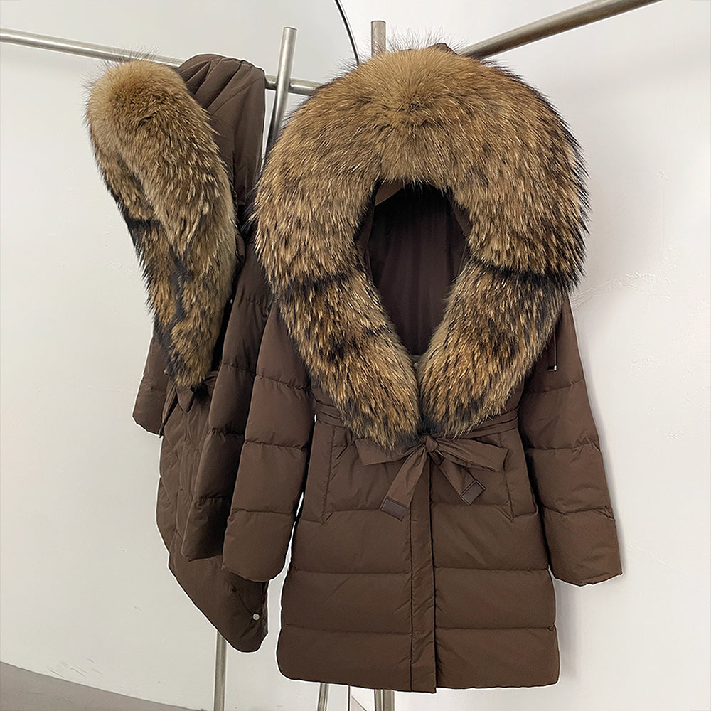OFTBUY New Winter Genuine Fox Fur Hooded Puffer Coat Women Women's White Duck Down Jacket Outerwear Female Fashion Parkas