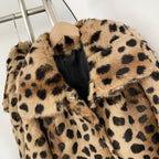 OFTBUY Luxury Leopard Print Real Rabbit Fur Cropped Jacket - Wide Notched Lapel Genuine Rabbit Fur Short Winter Coat