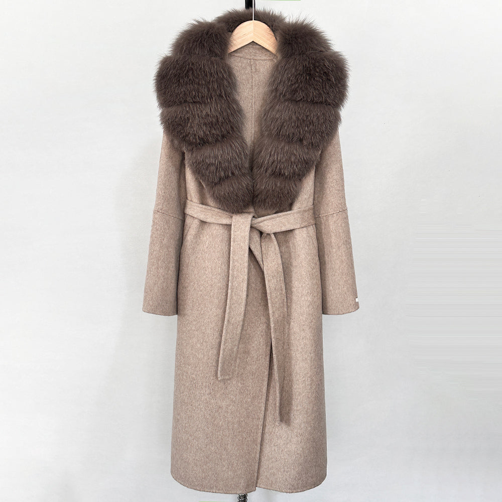 OFTBUY New Autumn Winter Top Clothes Female Long Big Real Fox Fur Collar Woolen Jacket Women Fashion Warm Cashmere Wool Coat