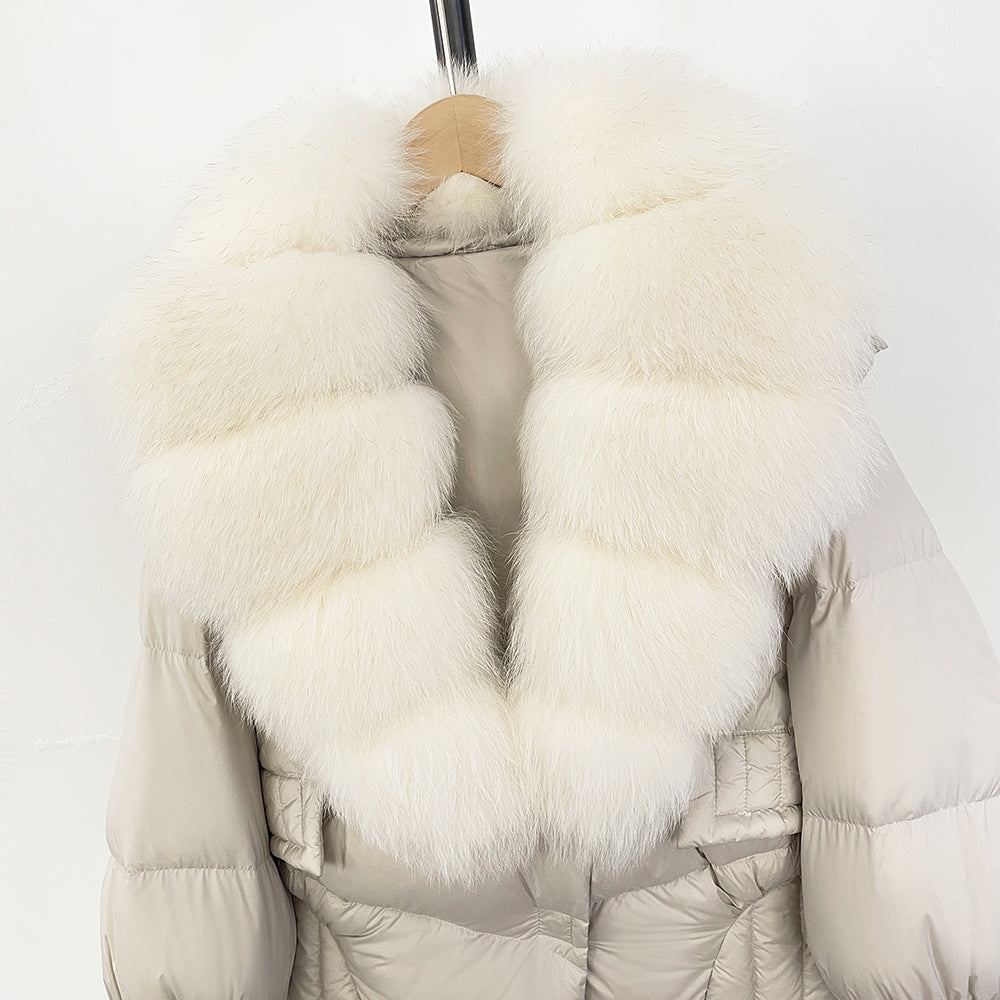 OFTBUY Big Natural Fox Fur Coat Women New Winter 90% White Duck Down Jacket Female Short Puffer Feather Coats Parkas