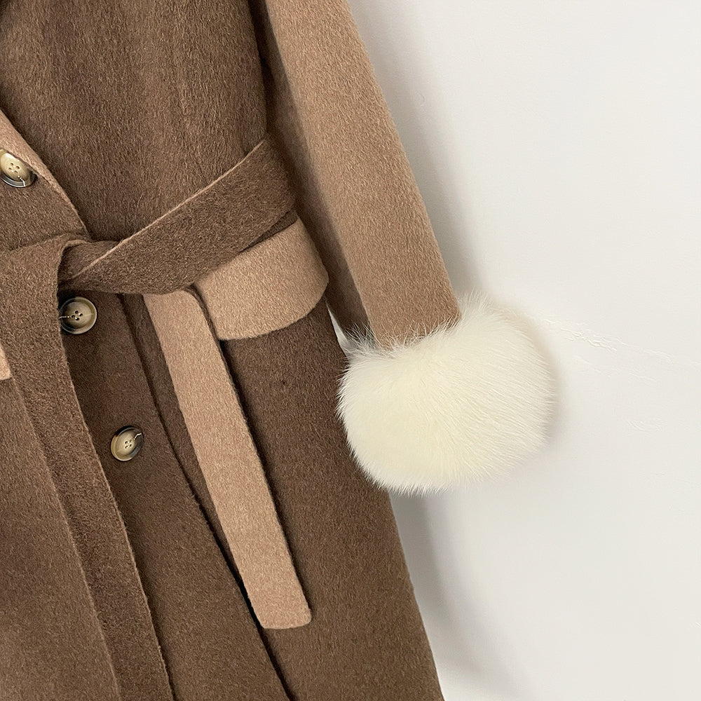 OFTBUY New Winter Real Fur Collar Clothes Women Patchwork Double-faced Woolen Cashmere Coat Real Fox Fur Cuff Wool Jacket Female