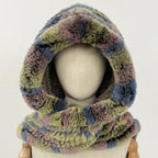 OFTBUY Thick Warm Windproof Natural Rabbit Fur Hat with Scarf Women New Winter Cute Cycling Cap Child Fluffy Rea Fur Neckerchief