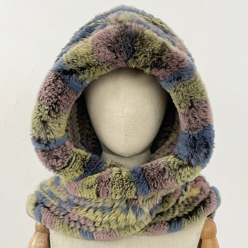 OFTBUY Thick Warm Windproof Natural Rabbit Fur Hat with Scarf Women New Winter Cute Cycling Cap Child Fluffy Rea Fur Neckerchief