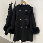 OFTBUY Bow Wool Jacket Mid-length Round Neck 100% Wool Coat Female New Autumn Winter Double-breasted Real Fox Fur Woolen Clothes