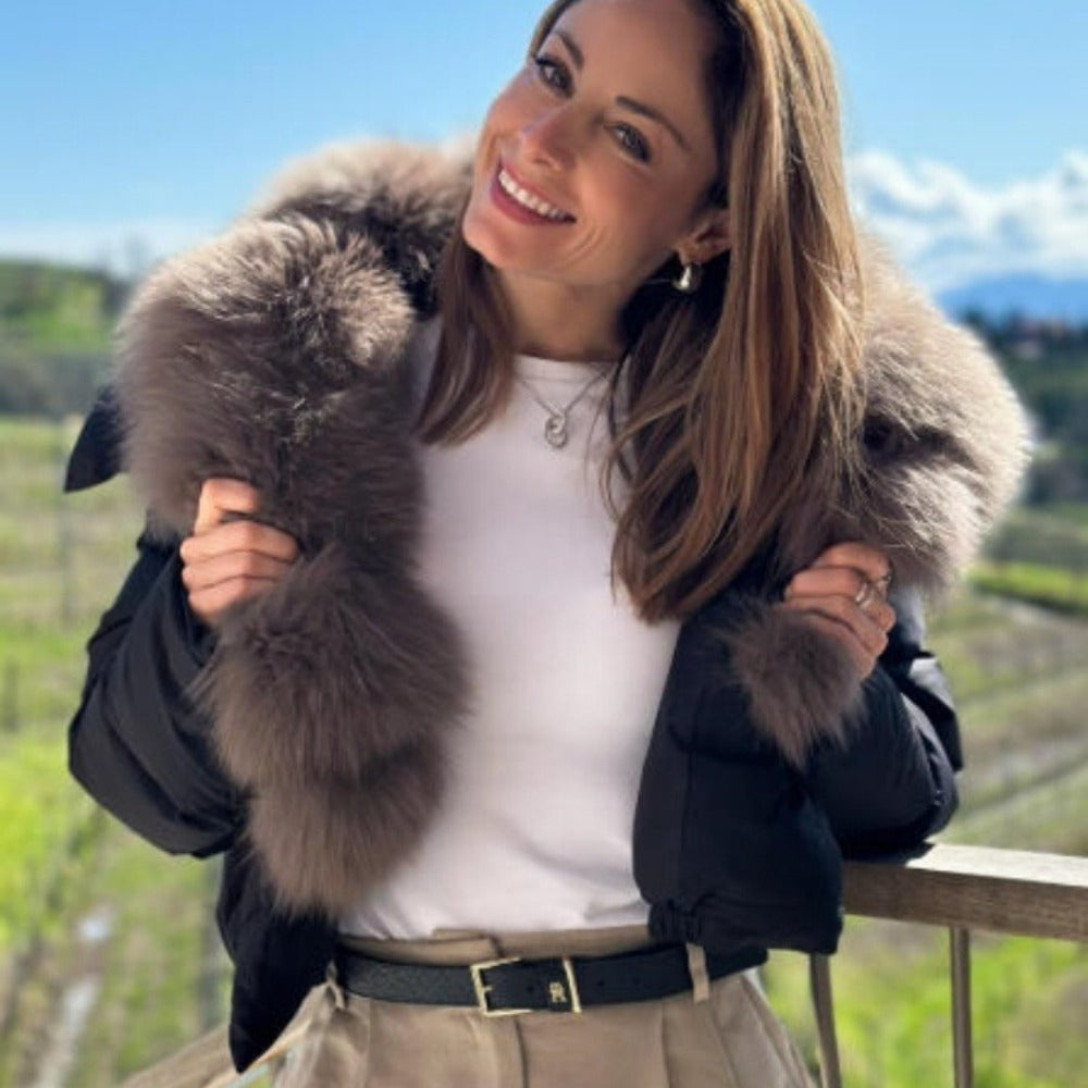 OFTBUY Luxury Cropped Puffer Jacket with Massive Real Fox Fur Collar - Premium 90% Duck Down Winter Coat