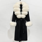 OFTBUY Fashion Warm Woolen Jacket with Real Fox Fur Collar and Cuffs New Autumn Winter Wool Clothing Women Long Belt Outerwear