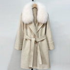 OFTBUY Fashion Female Luxury Cashmere Wool Jacket Autumn Winter Warm Natural Fox Fur Collar Women's Woolen Blends Coat