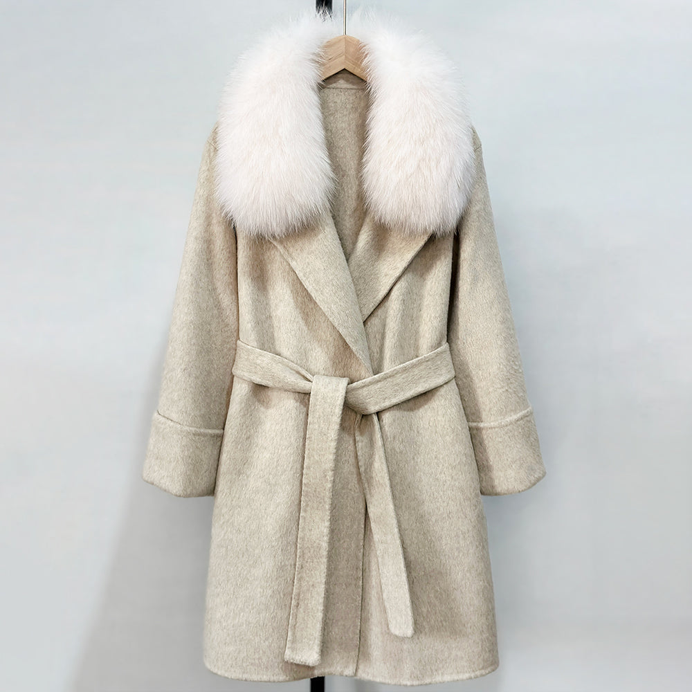 OFTBUY Fashion Female Luxury Cashmere Wool Jacket Autumn Winter Warm Natural Fox Fur Collar Women's Woolen Blends Coat