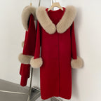 OFTBUY Pompoms Buttons Warm Winter Elegant Outerwear Female New Women's Double Face Wool Coat with Large Real Fox Fur Collar