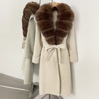 OFTBUY Belted Elegant Warm Outerwear Coat Female Women's Luxury Double-Faced Wool Jacket Winter Oversized Real Fox Fur Collar