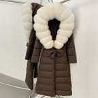 OFTBUY Hooded Winter White Duck Down Coat Large Real Fox Fur Collar X-Long Puffer Jacket Women Thick Female Parkas With Belt