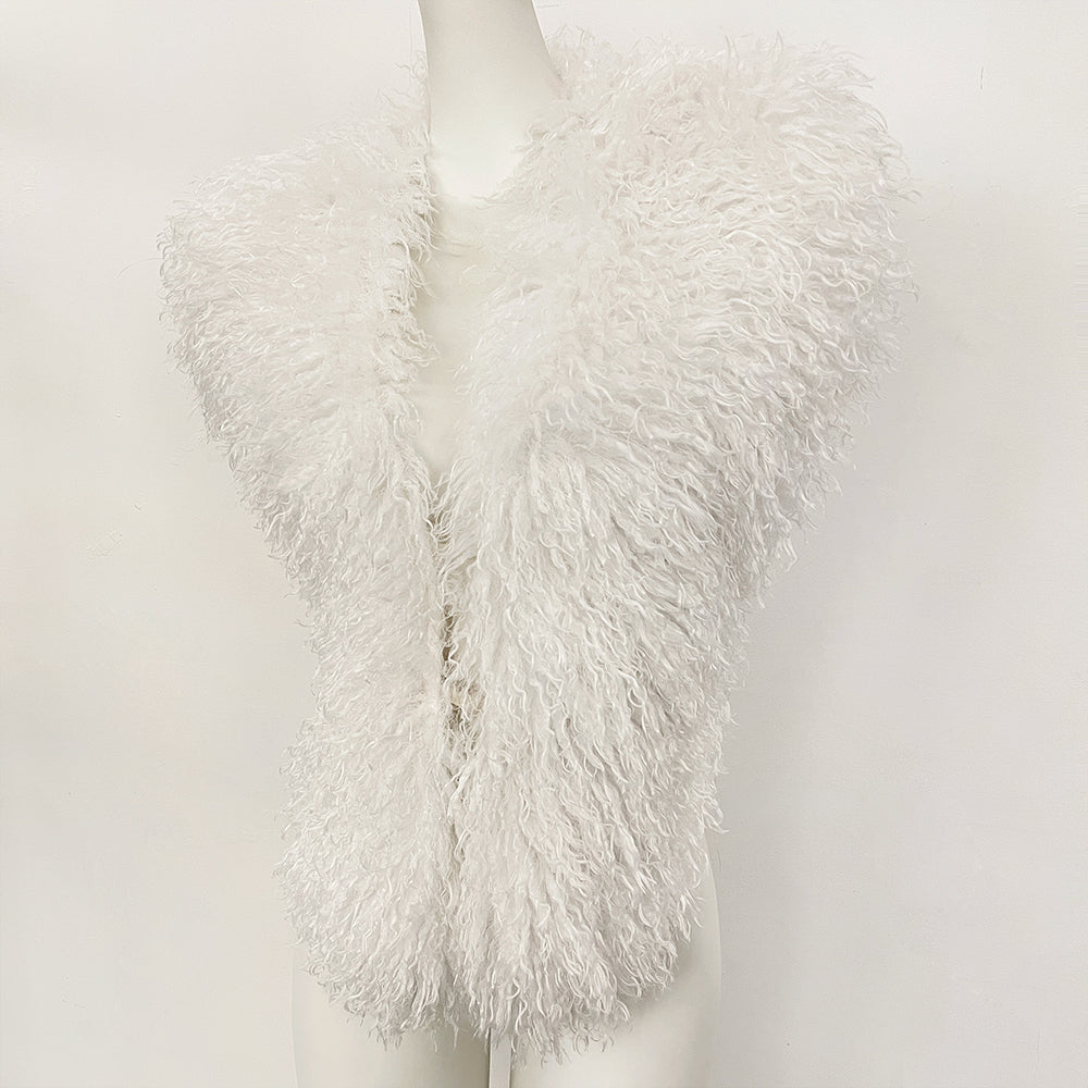 OFTBUY Women's Faux Mongolian Fur Vest Open Front Fluffy Faux Fur Waistcoat with Back Tie New Autumn Winter Outerwear Female
