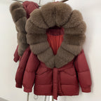 OFTBUY Thick Warm Mid-Long Puffer Coat Real Fox Fur Collar White Duck Down Coat Female Loose Warm Hooded Parkas With Belt
