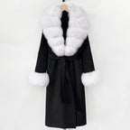 OFTBUY New Women's Double-Faced Wool Coat with Large Real Fox Fur Belted Warm Winter Luxury Fashion Outerwear Woolen Jacket Lady