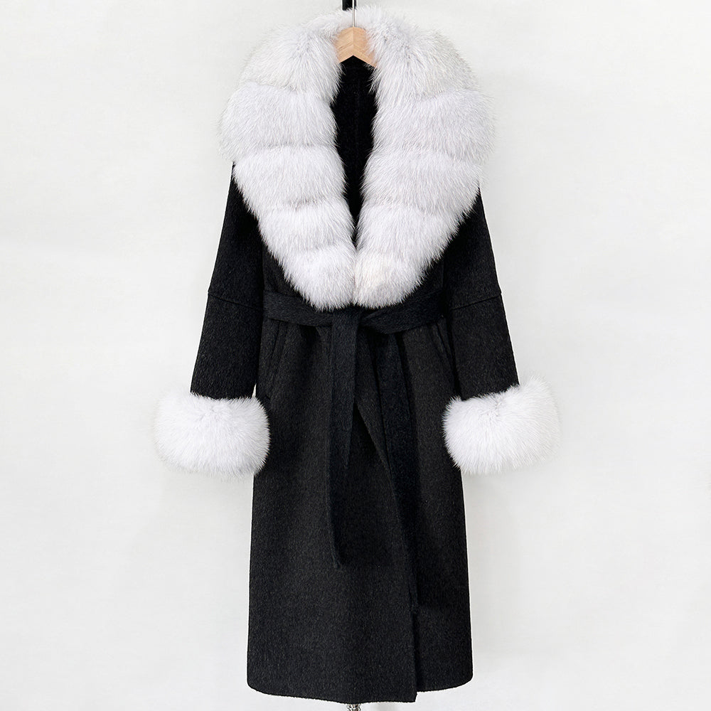 OFTBUY New Women's Double-Faced Wool Coat with Large Real Fox Fur Belted Warm Winter Luxury Fashion Outerwear Woolen Jacket Lady