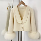 OFTBUY V-neck Single Breasted Woolen Jacket Short Real Fox Fur Wool Coat Women New Fashion Autumn Winter Top Clothes Female