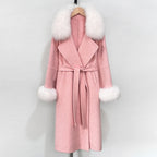 OFTBUY Fashion Warm Wool Coat with Real Fox Fur Collar New Autumn Winter Long Clothing Women Belt Elegant Woolen Jcacket Female