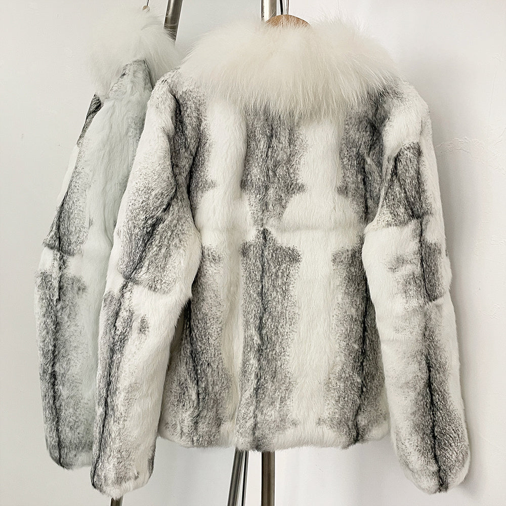 OFTBUY Thick Warm Real Rabbit Fur Jacket New Winter Top Clothes Women Long Sleeve Fox Fur Coat Luxury Style Streetwear Lady