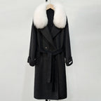 OFTBUY Winter Clothes Women Large Natural Fox Fur Jacket Long Wool Blends Cashmere Coat Belt Female Warm Woolen Streetwear