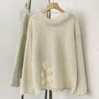 OFTBUY New Spring Autumn Loose Sequins Clothes Women Flowers Bow Knit Pullovers Jacket Female Real Fox Fur Back-length Sweater
