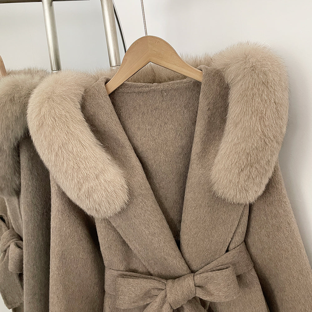 OFTBUY Long Hooded Real Fox Fur Wool Jacket Women New Autumn Winter Woolen Clothes Female Fashion Warm Natural Fur Woolen Coat