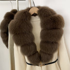 OFTBUY Warm Winter Elegant Fashion knit Outerwear female New Women's Knit Long Coat with Large Real Fox Fur Collar Belted Waist