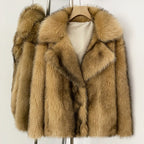 OFTBUY Chic Oversized Lapel Faux Fur Jacket - Premium Vegan Fur Winter Coat with Soft Texture