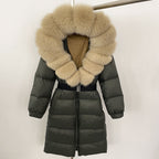 OFTBUY New Natural Thick Warm Duck Down Coat Female Long Winter Jacket Women Real Big Fox Fur Collar Belt Loose Puffer Parka