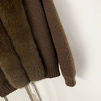OFTBUY Luxury Viscose Blend Knitted Jacket with Real Fox Fur Hood & Trim - Premium Zip-Up Sweater with Oversized Fur Collar