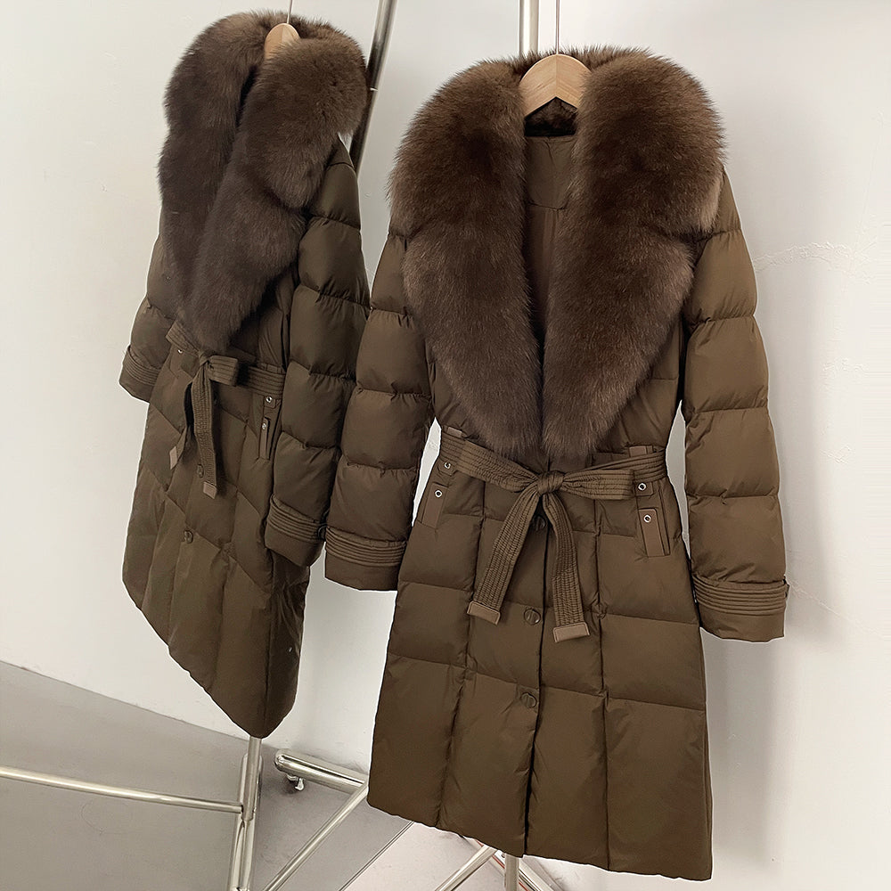 OFTBUY New Winter Real Fox Fur Long Clothes Women Belt Thickened Warm Natural Fur Duck Down Female Luxury Fashion Puffer Jacket
