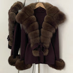 OFTBUY cardigan women Sweater Female New Women's Knit Coat with Real Fox Fur collar Belt Luxury Warm Winter Fashion Outerwear