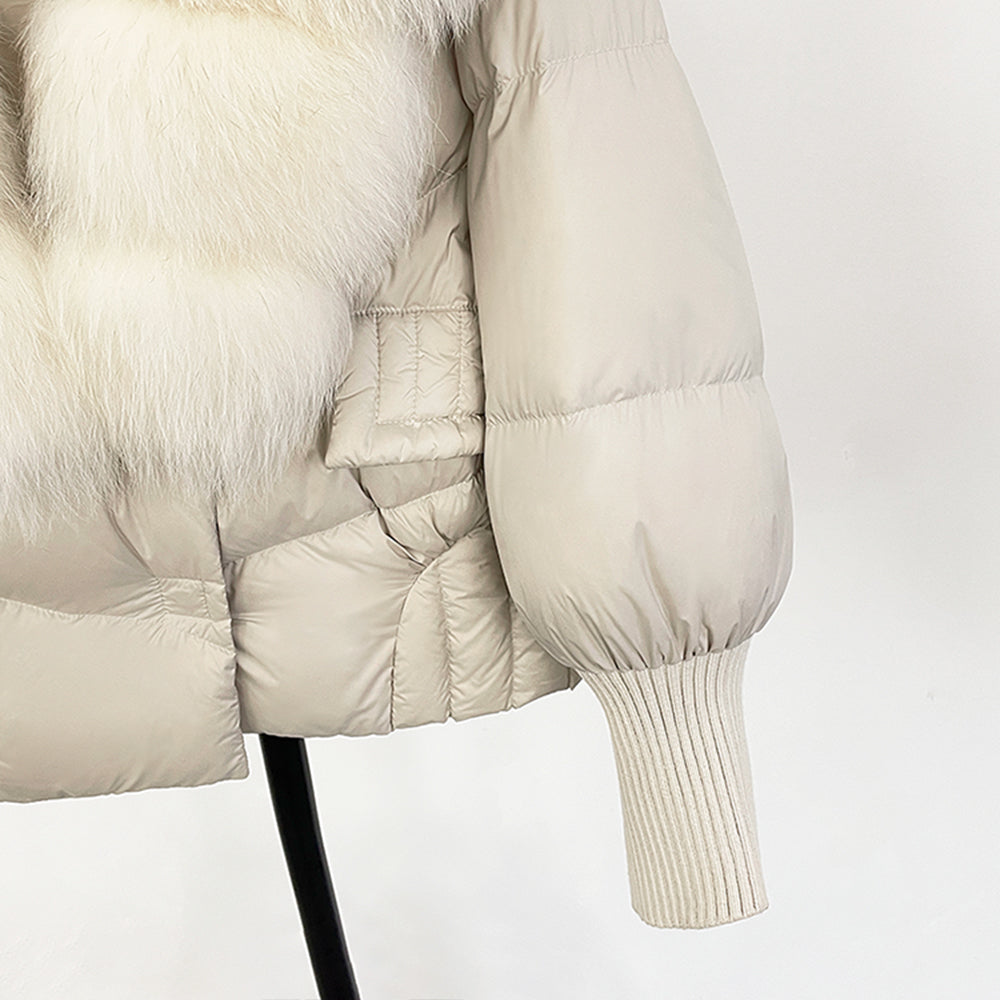 OFTBUY Big Natural Fox Fur Coat Women New Winter 90% White Duck Down Jacket Female Short Puffer Feather Coats Parkas