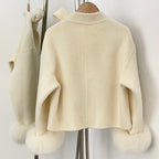 OFTBUY Winter New Style Bowcroppedsleeve Opening Real Fox Fur Cuffs Wool Coat Double-sided Woolen Goods Overcoat Jacket Women