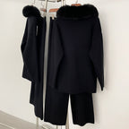OFTBUY Knitted Pant Set Female Fashion Warm Real Fox Fur Sweater Lady New Autumn Winter Plus Size Woman Clothes Outfits Knitwear